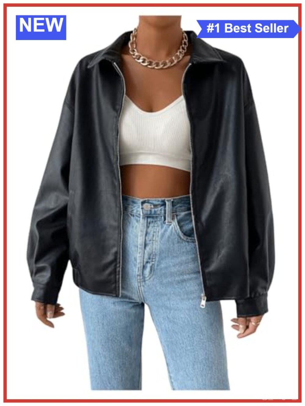 Faux Leather Jacket Motorcycle Biker Shacket Coat Women Long Sleeve Zip Up